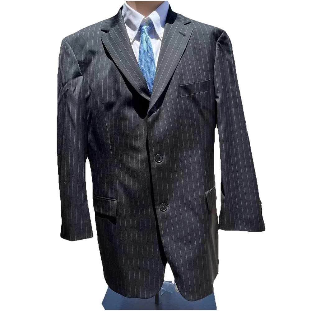 Hugo boss stretch Men (42R) made in USA black pinstripe formal business‎ blazer
